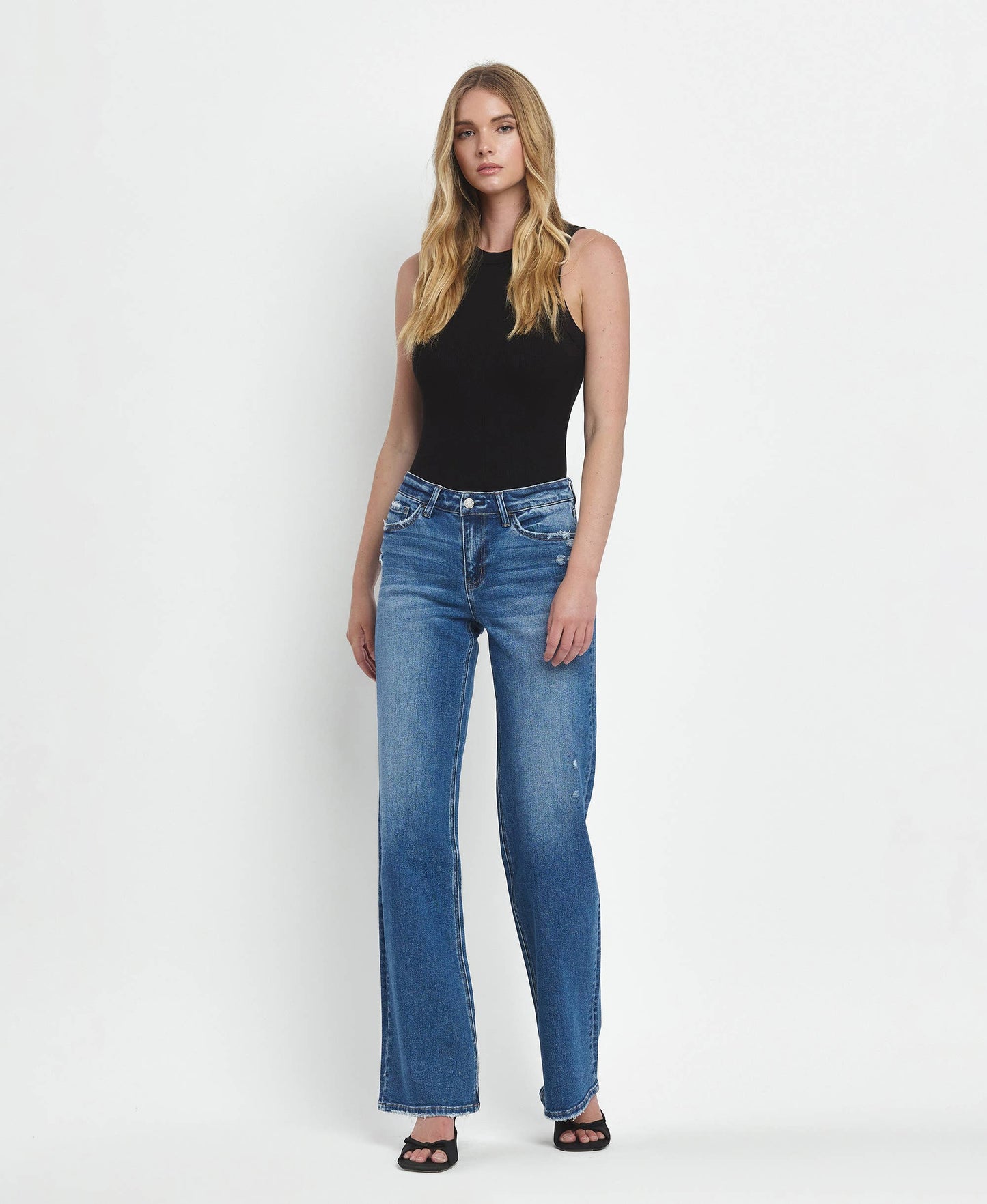 MID RISE FULL LENGTH WIDE LEG JEANS