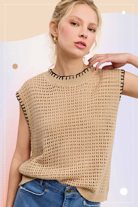 Crochet Knit Stitching Detailed Sleeveless Top