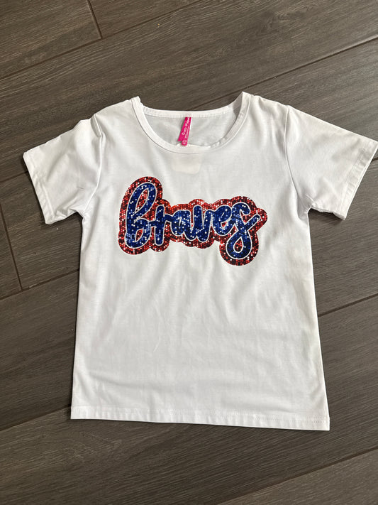 Girl's Solid Round Neck Tee Braves
