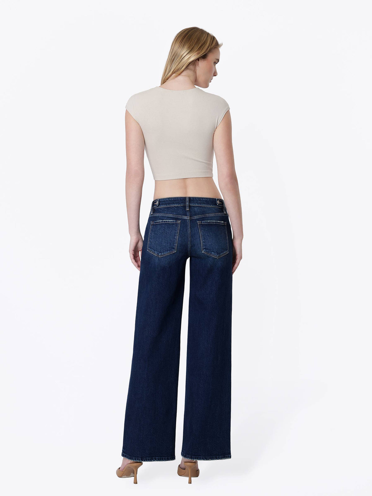 LOW RISE CINCH WAIST DARK WASH TINTED WIDE JEANS
