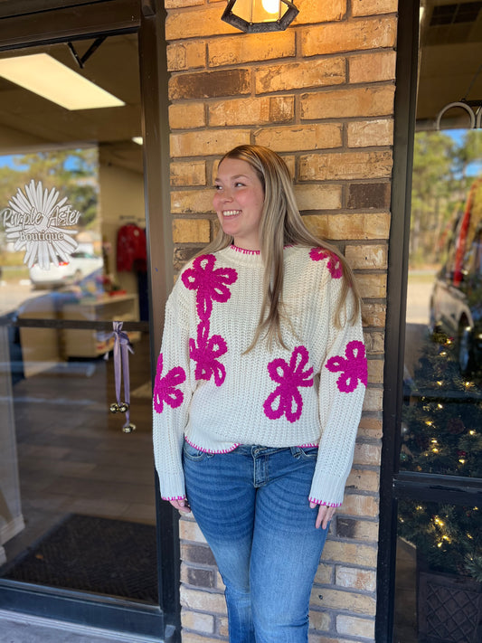 Flower Ribbed Sweater