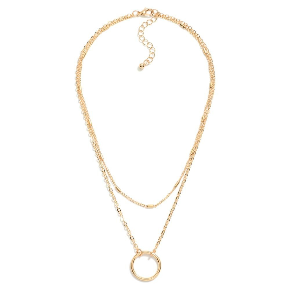 Layered Chain Link Necklace With Bar & Ring Stations