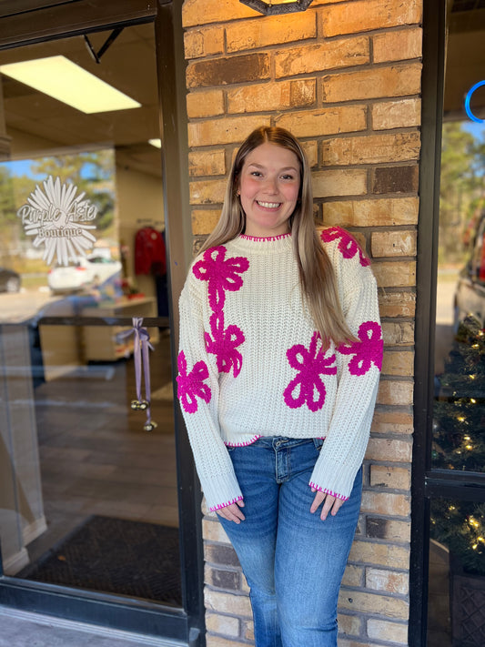 Flower Ribbed Sweater