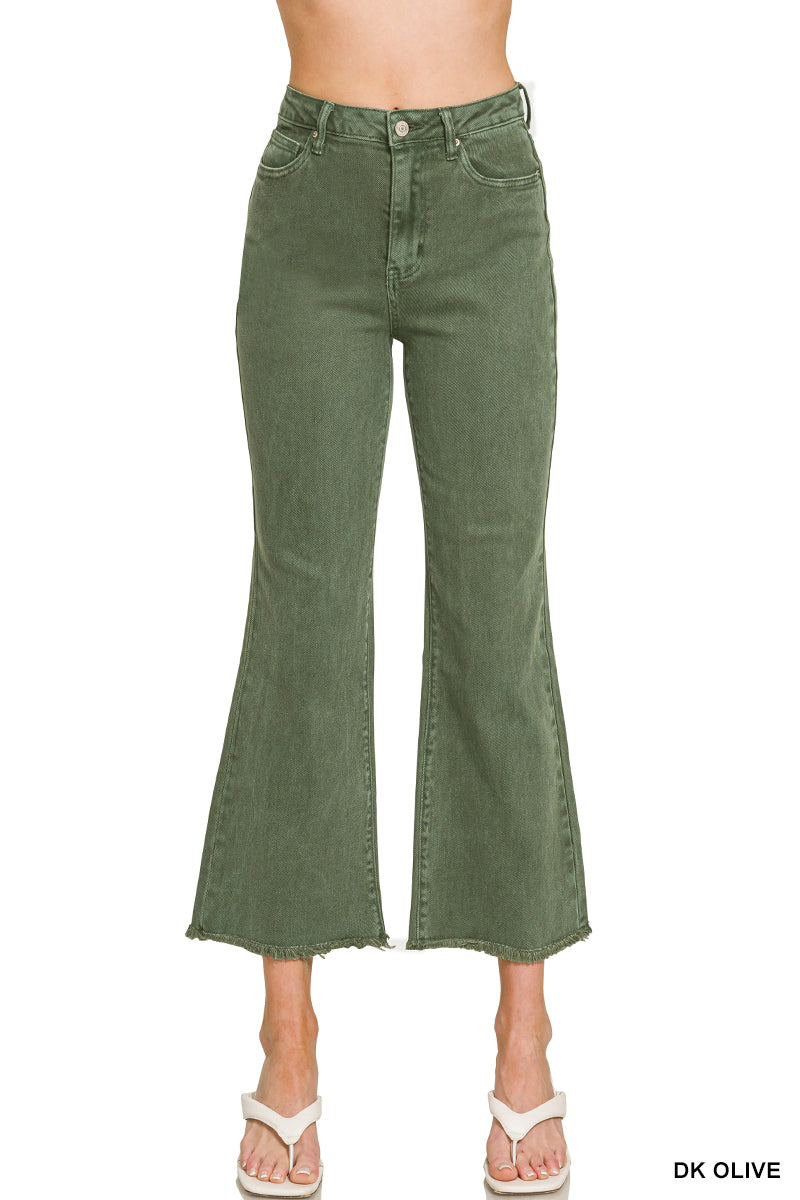 Acid washed high waist frayed hem bootcut pants