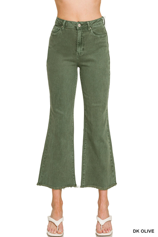 Acid washed high waist frayed hem bootcut pants