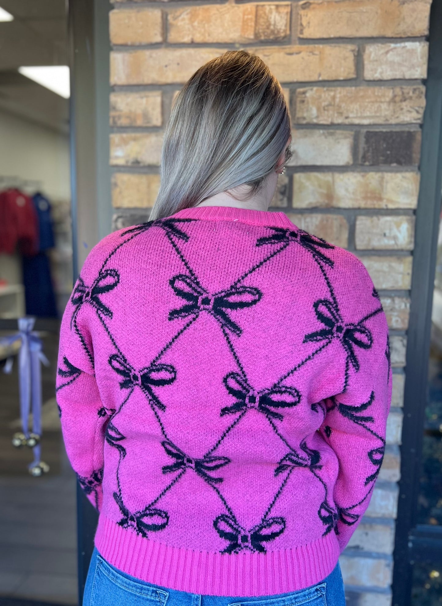 Pink/Black Bow Sweater