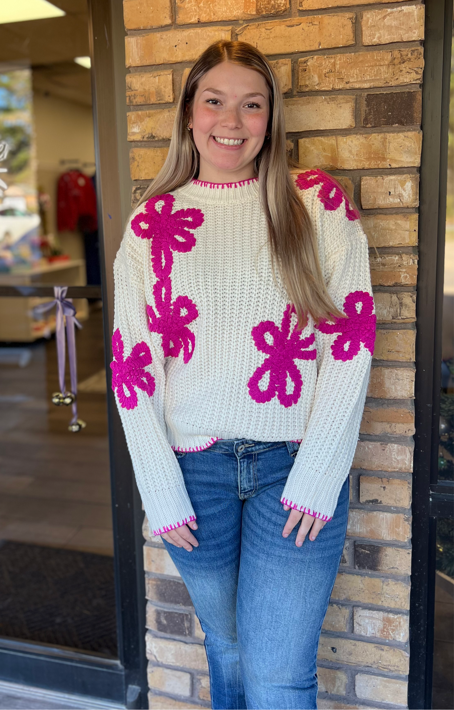 Flower Ribbed Sweater