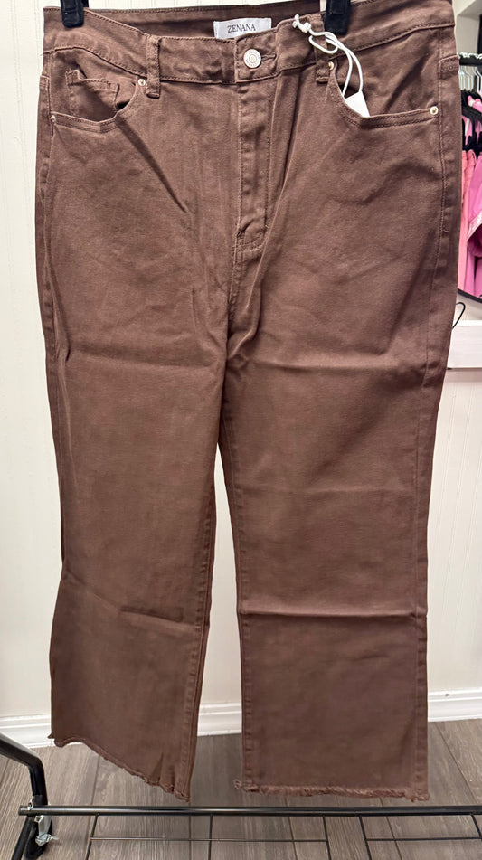 Acid washed high waist frayed hem bootcut pants