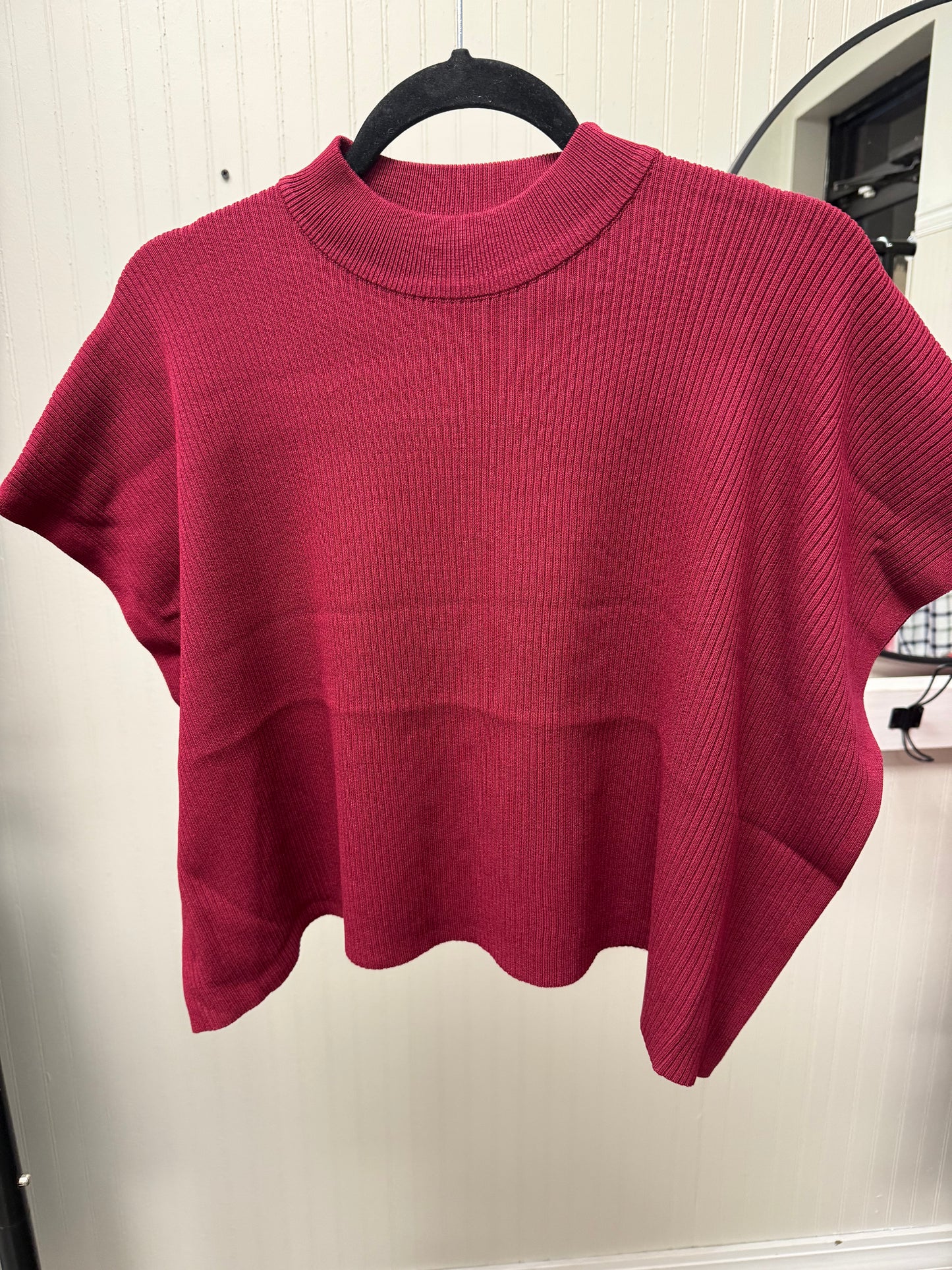 mock neck short sleeve boxy sweater