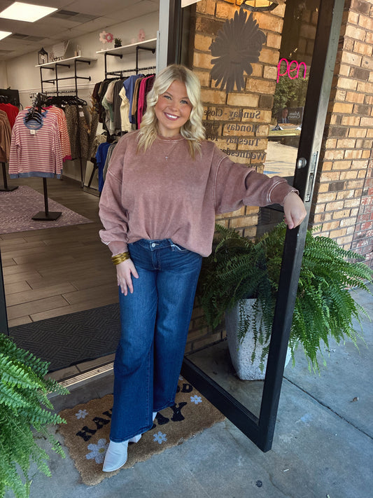 Acid wash oversized fleece pullover