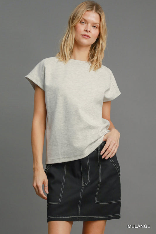 Rib Knit Round Neck T Shirt