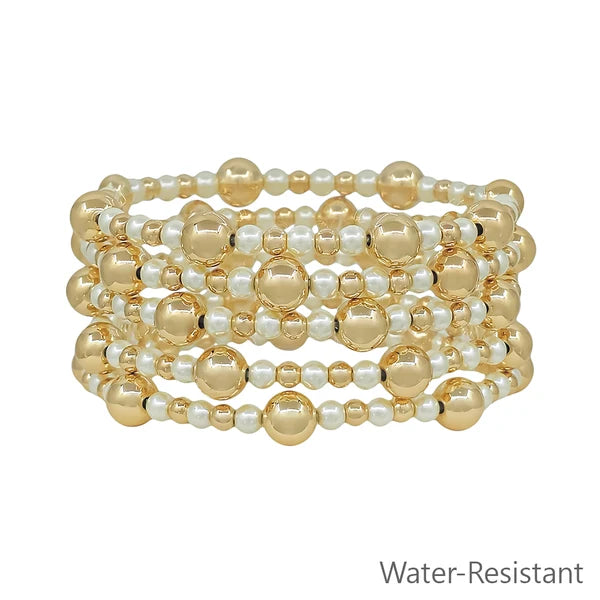 Gold and Pearl Beaded Stretch Bracelets