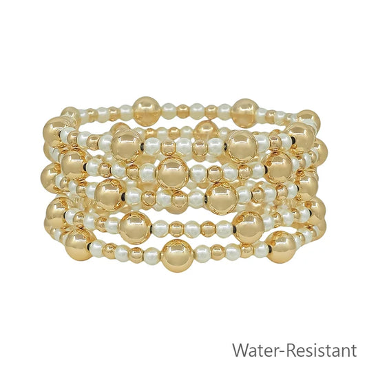 Gold and Pearl Beaded Stretch Bracelets