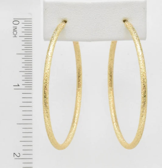 Textured Gold 2" Thin Hoop Earrings