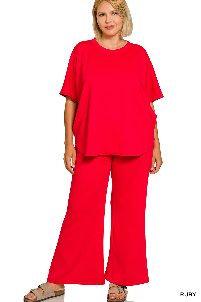 Plus scuba curved hem top & pants set