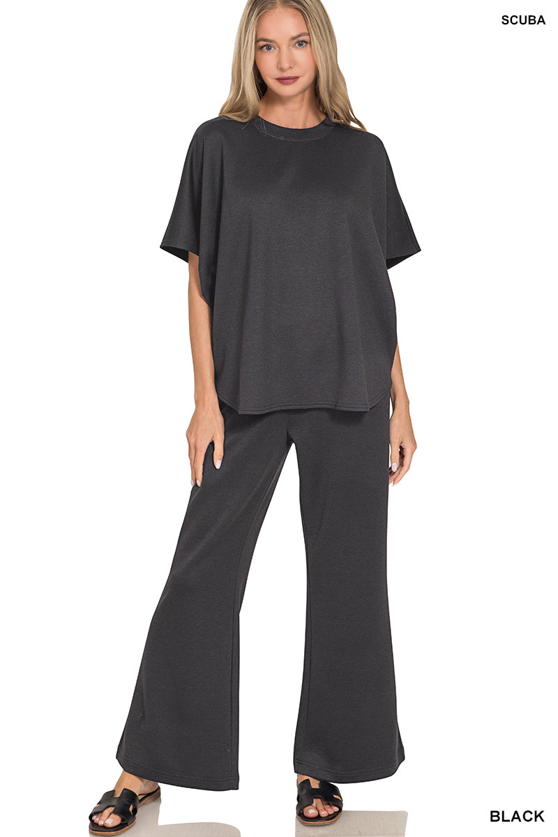 Scuba curved hem top & pants set