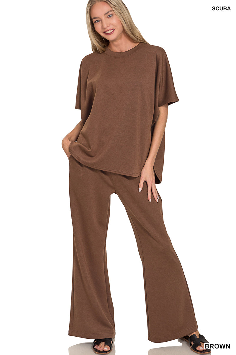 Scuba curved hem top & pants set