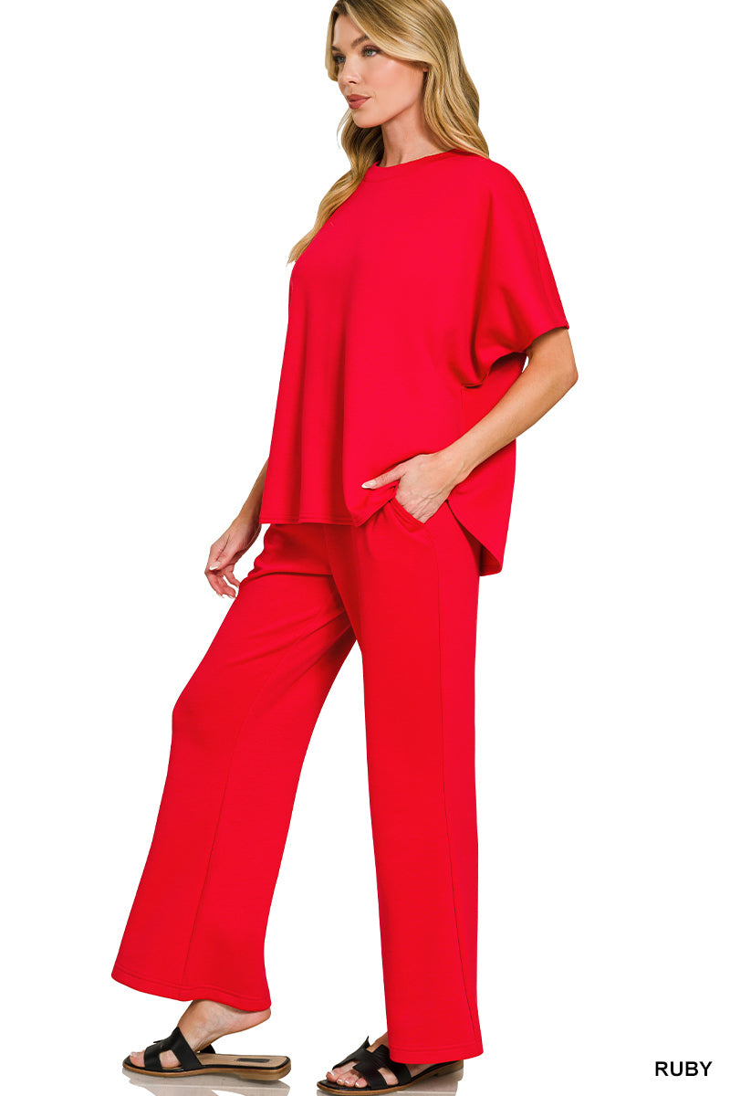 Scuba curved hem top & pants se