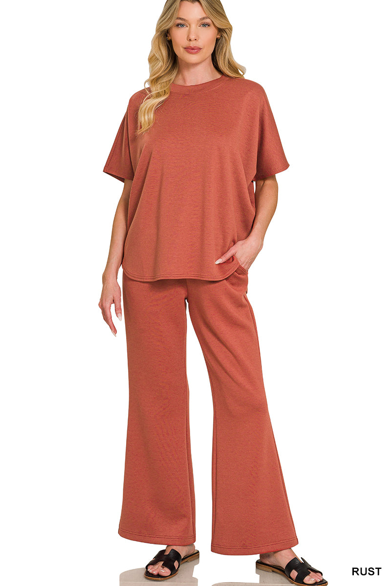 Scuba curved hem top & pants se
