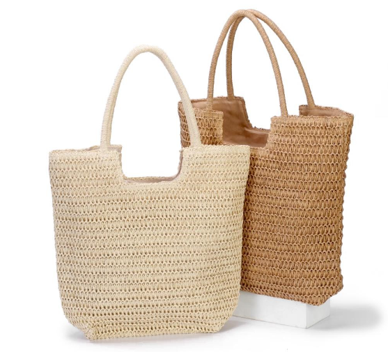 Woven Straw Tote Bag-Brown