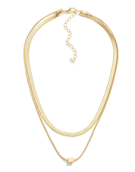 Layered Herringbone & Snake Chain Link Necklace