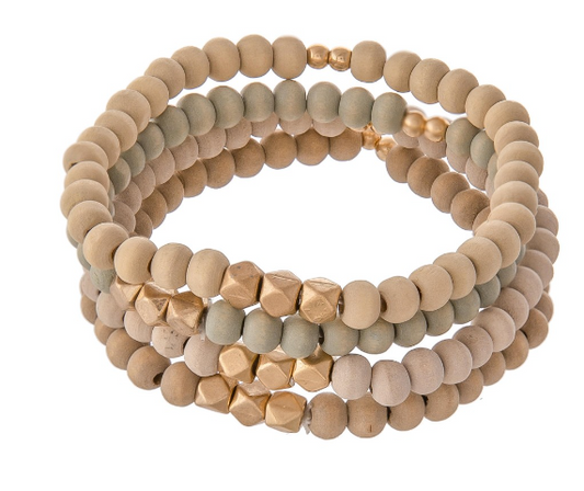 Wood Beaded Stretch Bracelets