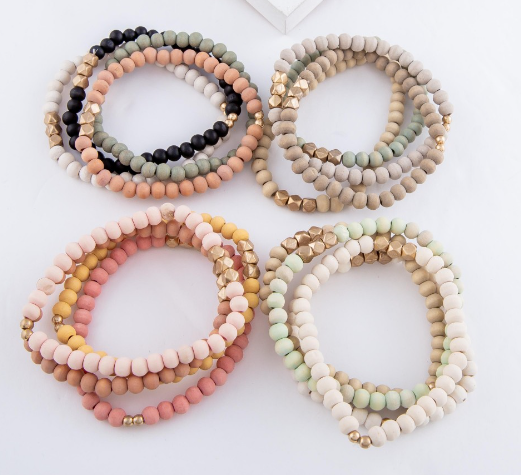 Wood Beaded Stretch Bracelets