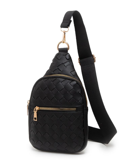 Basket Weave Sling Bag-Black