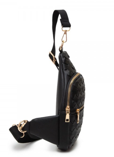 Basket Weave Sling Bag Black Purple Aster