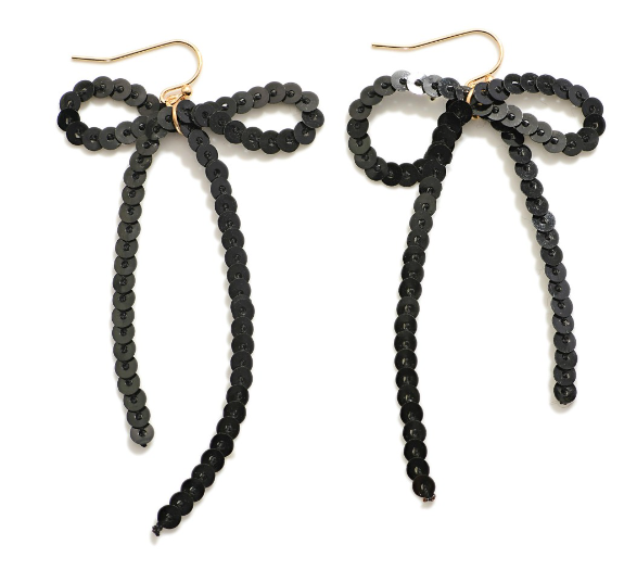 Sequin Bow Earrings-Black