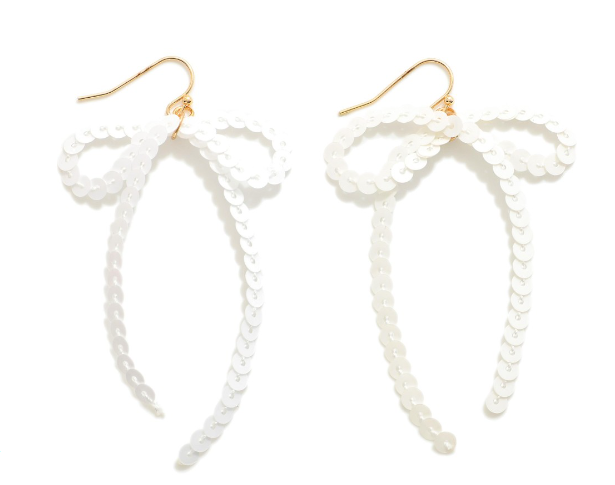 Sequin Bow Earrings-White