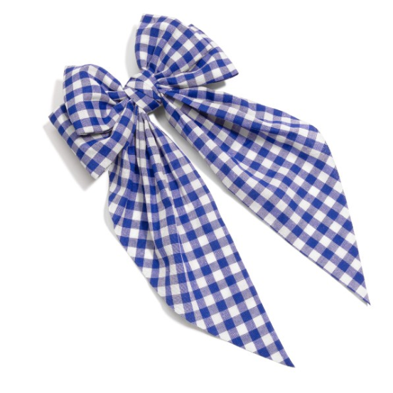 Large Checkered Hair Bow-Blue