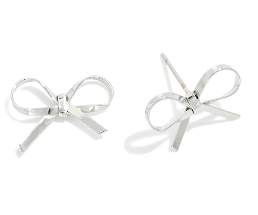 Silver Bow Stud Earrings