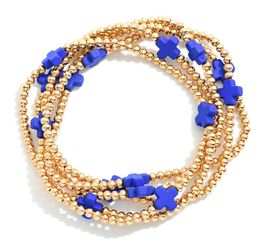 Blue and Gold Bead Bracelet Set