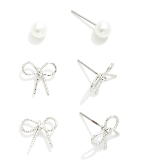 Silver Bow Earring Set