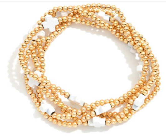 White and Gold Bead Bracelet Set