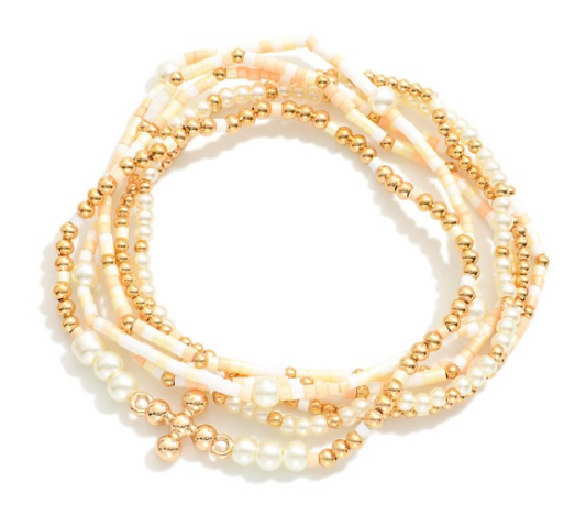 Pearl and Gold Beaded Bracelet Sets