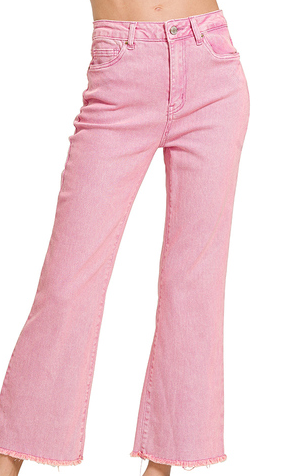 High Waist Bootcut Jeans-Pink