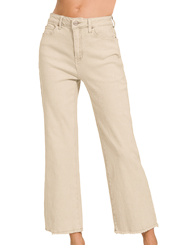 High Waist Bootcut Jeans-Beige