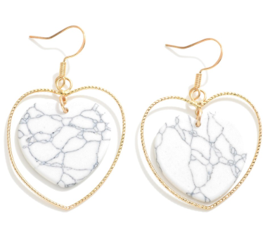 White Marble Heart Earrings