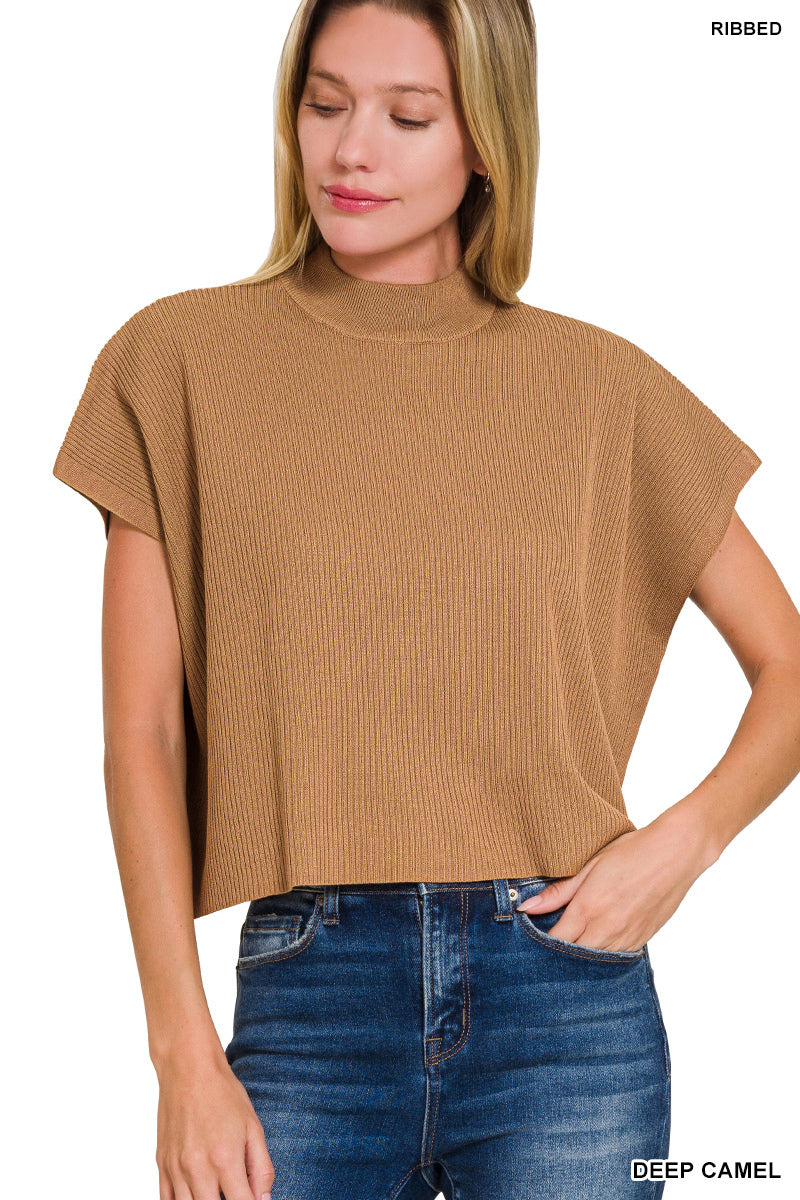 mock neck short sleeve boxy sweater
