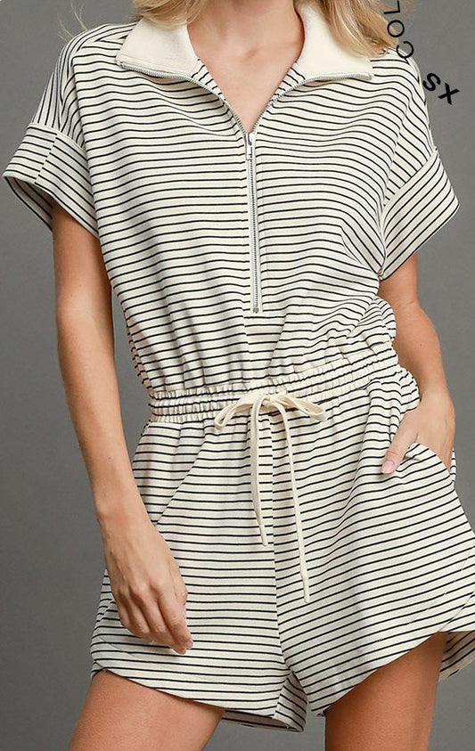 Striped Half Zip Romper