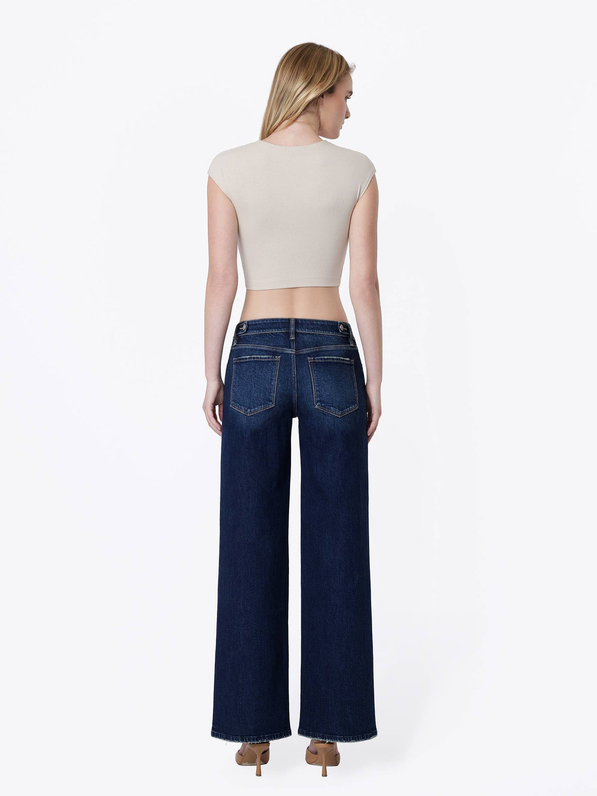 LOW RISE CINCH WAIST DARK WASH TINTED WIDE JEANS