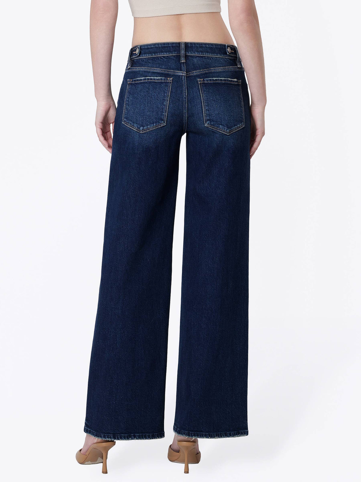 LOW RISE CINCH WAIST DARK WASH TINTED WIDE JEANS
