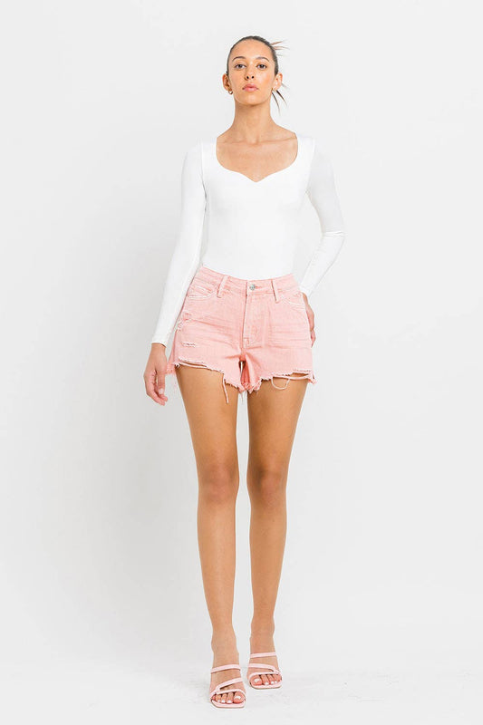HIGH RISE SLIDE SLIT FRAYED HEM SHORTS PV2360