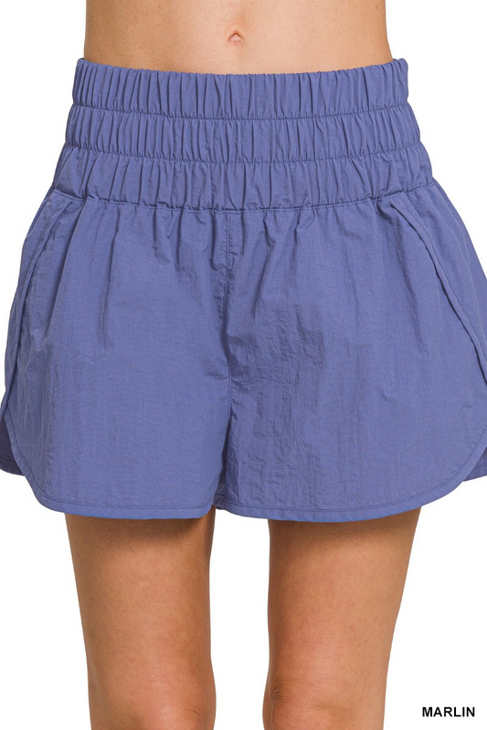 Windbreaker smocked waistband running shorts