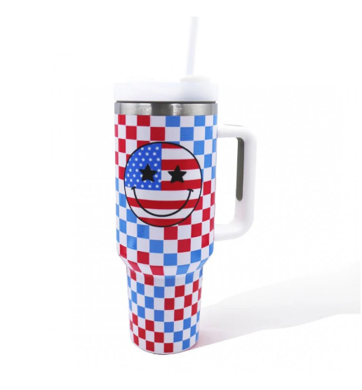 Checkered Red White and Blue Tumbler
