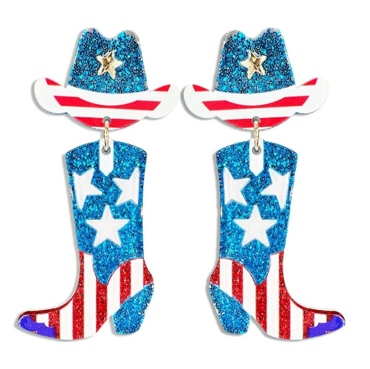 USA Cowboy Boot & Hat Drop Earrings