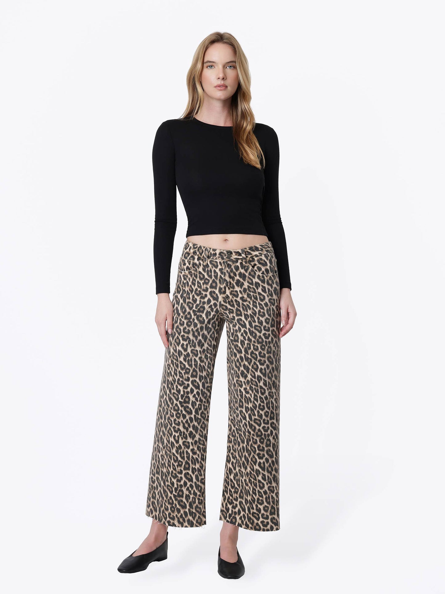 HIGH RISE ANIMAL PRINT CROP WIDE LEG JEANS T5894LPD