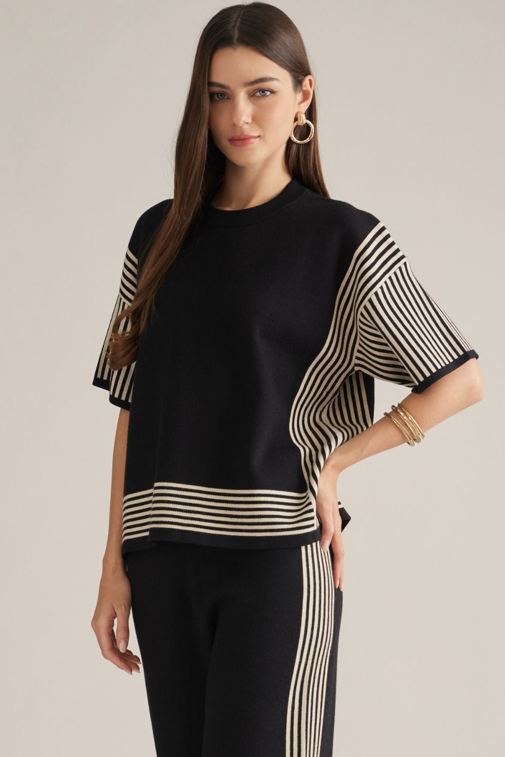Stripe short sleeve sweater top